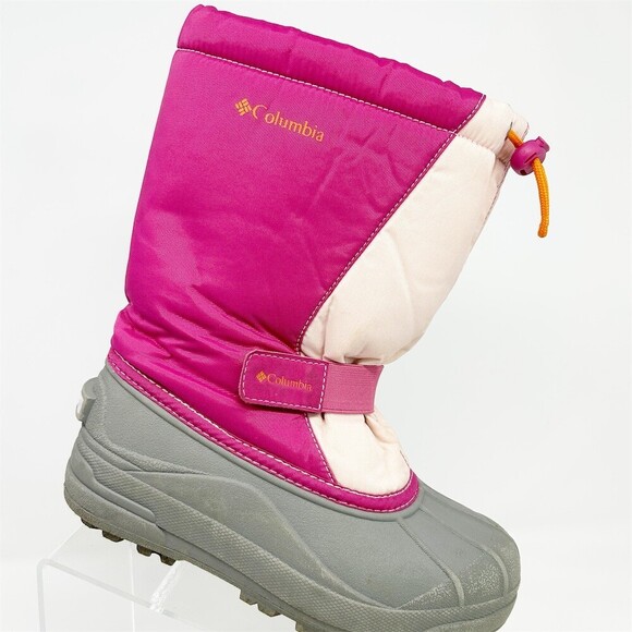 Columbia Other - Columbia Powderbug Snowlite Kids Snow Boots Pink Gray Drawcord Strap Size 4